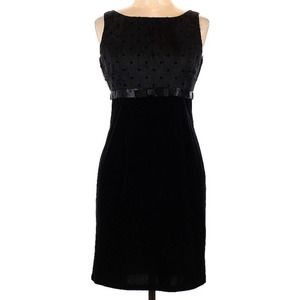 Vintage Little Black Dress JR Nites Petite Sleeveless Velvet Polka Dots Size 10P